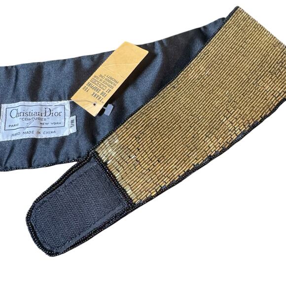 Vtg with Tags Christian Dior Ceintures M/L Gold Beaded Satin Lined Waist Belt - Picture 9 of 10